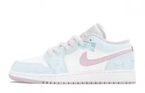 Jordan Air 1 GS Maris Sal Slip Resistant Abrasion Resistant Mid top Vintage баскетбольные кроссовки Women's Blue Pink