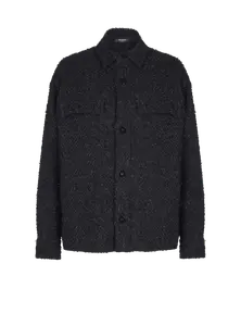 Твидовая рубашка-овершот с монограммой Balmain, черный