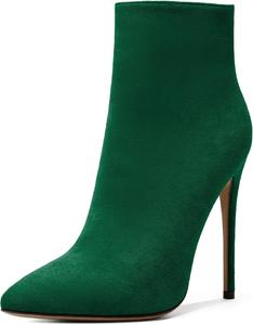 Женские ботильоны SAMMITOP на высоком каблуке-стойке, с боковой молнией, модные ботильоны, зимние туфли 4,5'', Green