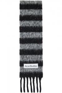 Acne Studios Узкий шерстяной шарф с бахромой, черно-серого цвета