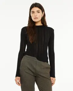 Женский джемпер с круглым вырезом и длинными расклешенными рукавами System Action, черный