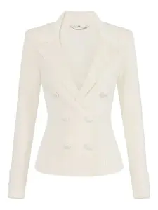 Вязаный двубортный пиджак Elisabetta Franchi, белый