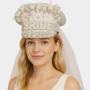 FASHNZFAB Свадебная ковбойская вуаль с надписью Pearl BRIDE, украшенная стразами и цветами