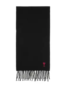 Шарф с бахромой и монограммой Ami De Coeur AMI Paris, черный