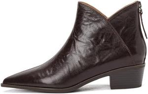 Женские ручной работы ботильоны TinaCus из натуральной кожи с V-образным вырезом, заостренным носком и текстурированной поверхностью в западном стиле, Brown