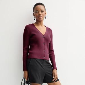 Миниатюрный вязаный кардиган с V-образным вырезом Nine West, цвет maddie plum