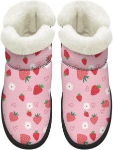 Зимние ботинки KEIAHUAN для женщин с меховой подкладкой, теплые ботинки без шнурков для холодной погоды, уличные ботильоны, Pink Strawberry