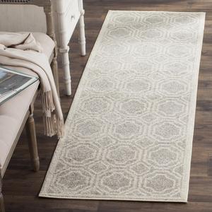 Ковер-дорожка SAFAVIEH, 69 x 214 см, Amherst Collection - Light Grey & Ivory, геометрический рисунок, без ворса и простой в уходе, идеален для помещений с высокой проходимостью в гостиной, спальне (AMT411B)