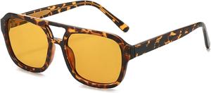 Винтажные мужские солнцезащитные очки с двойной перемычкой, квадратной формы, модные очки с линзами Ocean, женские солнцезащитные очки с заклепками, защита от ультрафиолета UV400 Melrose, Leopard Yellow