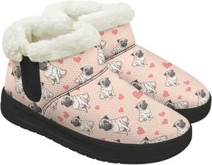 Женские зимние сапоги без каблука, теплые ботинки до щиколотки для снега, широкие ботильоны с поддержкой свода стопы, для походов и работы, подошва из ЭВА Chririnla, Cartoon Pug