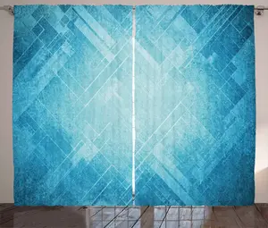 Штора ABAKUHAUS Blue Rustic, гранжевый абстрактный узор "шеврон", штора из тесьмы для спальни со сборками, петлями и крючками, 280 x 225 см, цвет морской волны и нежно-голубой