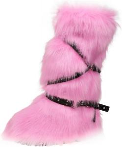 Сапожки Y2K повседневные с пушистой отделкой до середины икры, зимние модные уютные ботинки, сексуальные мягкие плюшевые домашние сапоги для зимы Generic, Pink