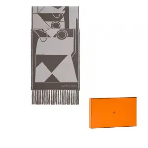 HERMES Вязаный шарф унисекс серый, Gray