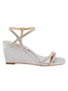 Босоножки на танкетке с декором Badgley Mischka, серебряный