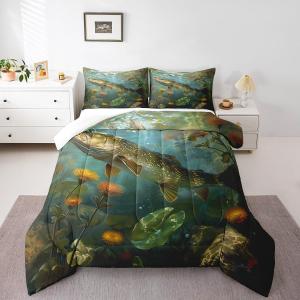 Erosebridal Комплект постельного белья Hunting and Fishing Big Fish с пододеяльником в морском стиле, Deep Green