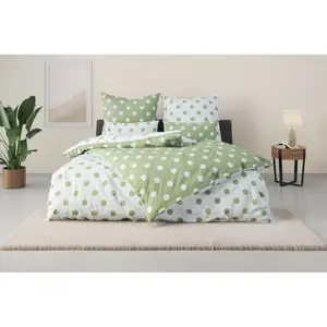 Мое домашнее двустороннее постельное белье «Точки», размером 135х200 см, из вторсырья, постельное белье в горошек My Home, зеленый