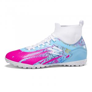 Амортизирующие противоскользящие и износостойкие футбольные бутсы Unisex ZOVE, высокие верх розово-красный искусственный газон