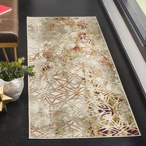 Ковер SAFAVIEH, 72 x 201 см, Porcello Collection Runner, Grey & Purple, современный абстрактный дизайн, не линяет и прост в уходе, идеален для помещений с высокой проходимостью в гостиной, спальне (PRL7740B)