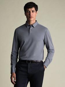 Утонченная хлопковая поло с длинным рукавом Regular Fit Charles Tyrwhitt, Denim Blue