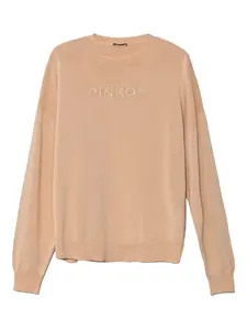 Свитер с вышитым логотипом и круглым вырезом Pinko Kids, бежевый