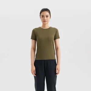 Женская футболка для йоги Kimjaly бесшовная цельновязаная с резинкой - золотисто-оливковая