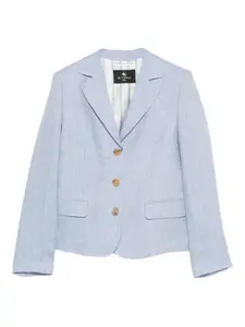 Льняной пиджак с V-образным вырезом Etro, синий