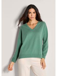 MADELEINE Повседневный вязаный свитер с V-образным вырезом светло-зеленого цвета