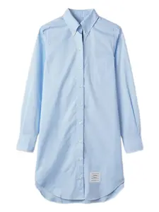 Классическое платье-рубашка на пуговицах с длинными рукавами, отложным воротником, длиной до бедра, с планкой из репсовой ленты, из однотонного поплина THOM BROWNE, синий