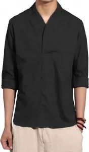 Мужская повседневная льняная рубашка-поло с длинным рукавом Regular Fit Maiyifu-GJ