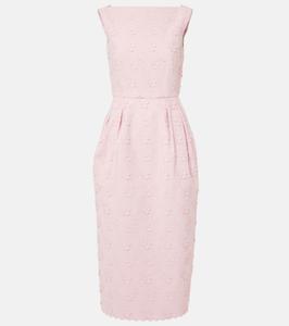 Платье миди из холста с вышитыми цветочными узорами Erdem, Dusty Pink