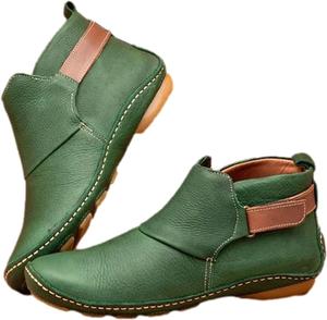 Женские короткие кожаные ботинки с низким каблуком, на подъем и мягкой подошвой, удобные ботильоны с поддержкой свода стопы, стильные винтажные ковбойские ботиночки для женщин LJCFSDL, Green