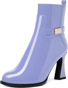 Ботинки NUMALEO Womens Sexy Patent Zip Metal Ankle Strap Night Club Round Toe Block High Heel Ankle High Boots 3.3 Inch, Lavender