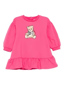 Платье с оборками и принтом Teddy Bear Moschino Kids, розовый