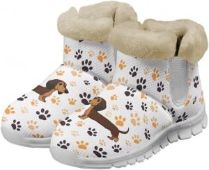 Женские зимние ботинки Jeiento Fuzzy с отделкой из флиса, удобные для ходьбы, теплые ботильоны на каждый день, без шнурков, Cute Dachshund Dog Paw Print