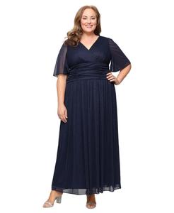 Платье А-силуэта с длинным вырезом и длинным воротником, больших размеров SL Fashions, Navy