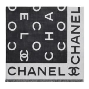 CHANEL Шелковый вязаный шарф унисекс черно-белый, Black/White