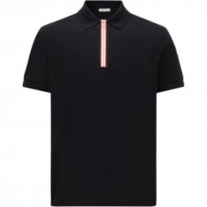 Поло с коротким рукавом и нашивкой с логотипом Moncler, темно-синий