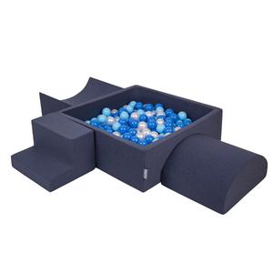 KiddyMoon Игровая площадка из пенопласта PPZP-KW30D-134 с шариками темно-синий: беби-голубой-жемчужный бассейн 200/л пандус/л полурулон/ступенька