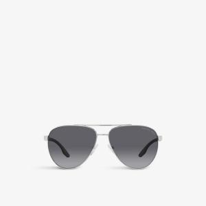 Солнцезащитные очки-авиаторы PS 50YS в металлическом корпусе Prada Linea Rossa, серебряный