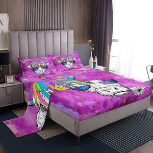 Erosebridal Комплект постельного белья Highland Cattle с милыми коровами и звездным небом, радужный розово-фиолетовый дизайн, Multi 11