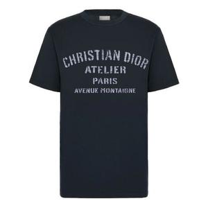 Футболка men's knit round neck short sleeve navy blue Dior, синий