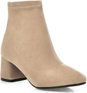 Женские ботильоны MIOKE с квадратным носком, на растяжке, из веганской замши, с молнией, на массивном среднем каблуке, короткие нарядные, Apricot-Velvet Lined
