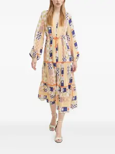 Ярусное платье миди в технике пэчворк NEVER FULLY DRESSED, нейтральный