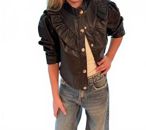 Детская куртка из искусственной кожи с рюшами, черная Tweenstyle