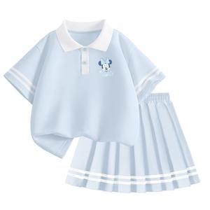 Детский комплект из двух частей: юбка, воротник-поло, средней длины Disney, di likes k freshwater синий+solid color светлый aqua синий