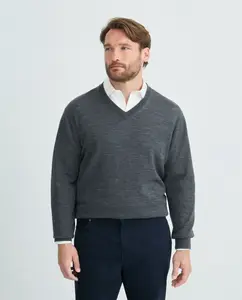 Джемпер с V-образным вырезом из 100% шерсти мериноса для мужчин больших размеров Emidio Tucci, темно-серый