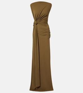 Платье из крепового джерси с драпировкой Alex Perry, оливковый