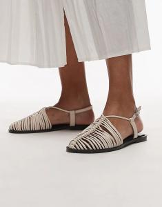 Туфли Topshop Aidan из кожи с плетением и шнуровкой, бежевого цвета