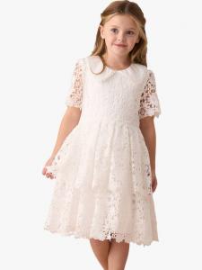 Детское платье Mavea с воротником питер пэн и ярусами из кружева Angel & Rocket, White