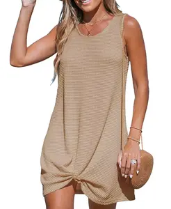 Женский бежевый кардиган с вязкой "вафля" и скрученным подолом Cupshe, коричневый/бежевый